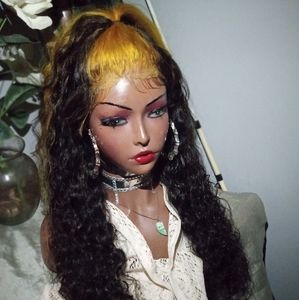 BLACK N YELLOW CURLY HUMAN  HAIR 13X4 LACE WIG